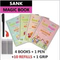 REFLECTIONZ TRADERS- SANK Montessori Reusable Magic Book 4 Magic Books + 1 Magic Pen + 10/5 Refills + 1 Grip Children's Calligraphy Copybook Magic Writing Calligraphy Handwriting Copybook Set for Copy Practice Gift | Practice book for kids. 