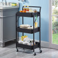 Multi Purpose 3 Layers Storage Trolley with Wheels - Metal Rolling Organizer Cart Foldable Trolley Rack for Kitchen And Multipul Use Foldable Utility Shelf Rack - Rolling Storage Cart with Lockable Casters Trolley.. 