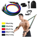 PACK OF ELEVEN RESISTANCE BANDS FOR GYM WORKOUT WITH ELASTIC TUBE. 