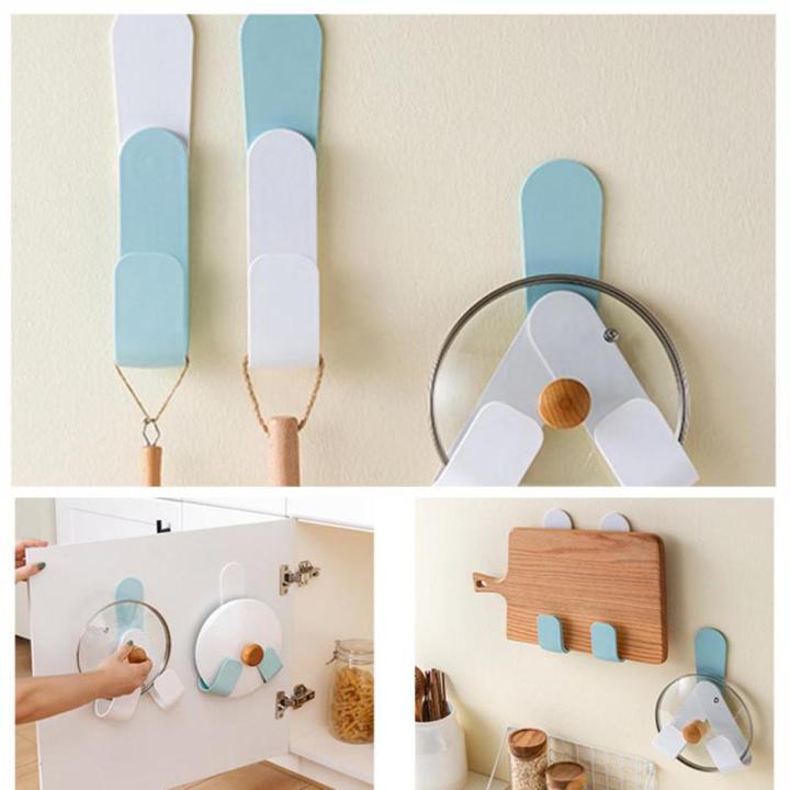 2 Pieces Multipurpose Kitchen Rotatable Folding Pot Lid Rack Shelf for Chopping Board Wall-mounted Plywood Storage Wall Hook