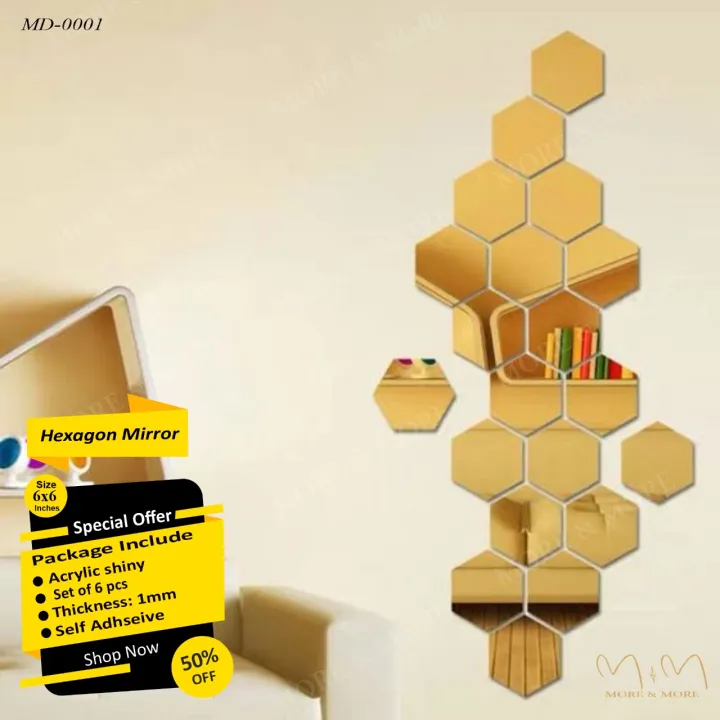 Hexagon%20Mirror%20Size%206x6%20Wall%20in%20Acrylic,%20Self%20Adhesive%20for%20DIY%20Bedroom%20Bathroom%20Home%20D%C3%A9cor%20Acrylic%20Golden%20Mirror%20Wall%20Art%206/12/24/48%20Pcs%20M&M%20Decor%20-%20Image%205