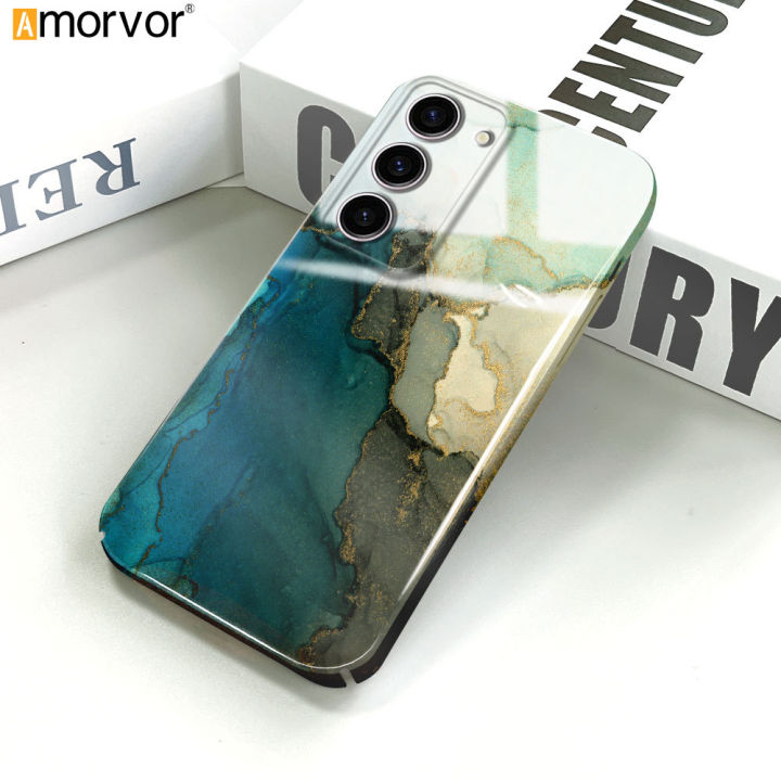 AMORVOR for Samsung S23 5G Back Cover Luxury Marble Hard Phone Case Camera Protection Mobile Cover