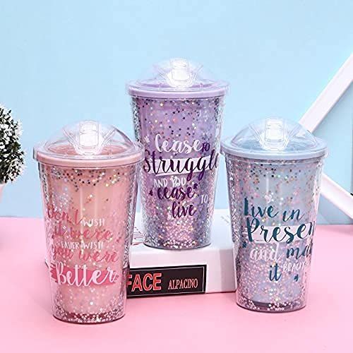 Glitter Sipper Bottle with Straw, Sipper Glass Tumbler, Glitter Sipper Bottle, Water Bottle(Multicolor)-Pack Of (1)