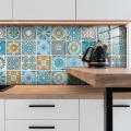 6x6 size Peel and stick backsplash tile stickers Decorative Self-adhesive Heat resistant Self adhesive kitchen tile decals Water resistant Glossy finish Bathroom splashback film for Home decor. 