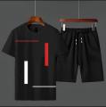 Tracksuit Vertical Stripes Printed Amazing Smart Fit Half Sleeves Cotton Jersey Summer Trendy Wear For Men & Boys T-Shirts & Shorts  Gym Sports Outdoor Gaming Tracksuit. 