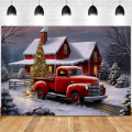 Christmas Background Cloth Party New Year Vintage Red Truck Children Photo Studio Photography Background Cloth,D Durable. 
