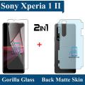 Sony Xperia 1 II Tempered Glass Screen Protector Flexible 9H Gorilla Screen Guard Unbreakable Hammer Sheet + Back Matte Protector Soft Skin Sheet Film Protection Carbon Fiber With Sides Cover For xperia1 ll - Transparent. 
