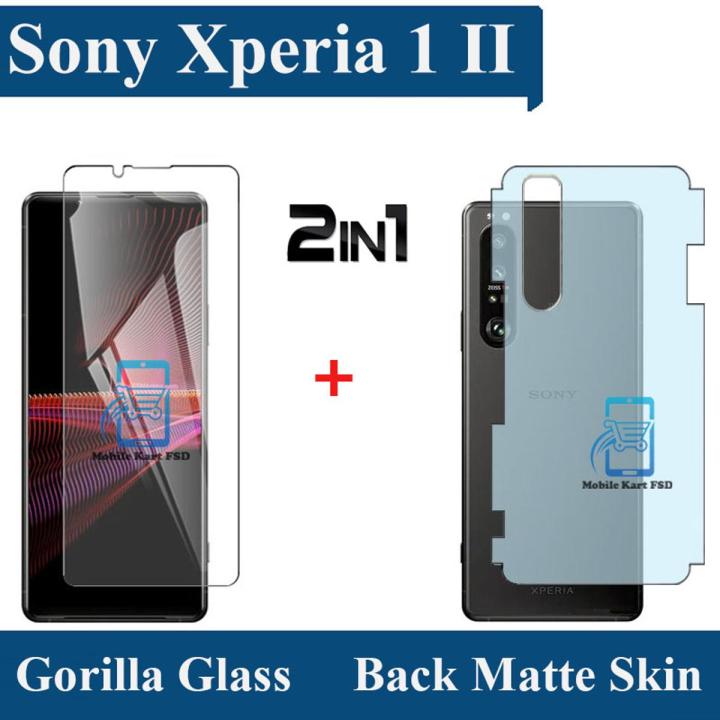 Sony Xperia 1 II Tempered Glass Screen Protector Flexible 9H Gorilla Screen Guard Unbreakable Hammer Sheet + Back Matte Protector Soft Skin Sheet Film Protection Carbon Fiber With Sides Cover For xperia1 ll - Transparent