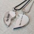 Customized Broken Heart Necklace Locket - Heavy Metal Magnetic Heart Pendant Necklace Gift For Friends Couple. 