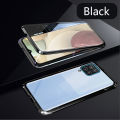 Biruiqu For Samsung Galaxy A12 Magnetic Absorption Case Metal Frame Shockproof Double Sided Tempered Glass Magnetic Case Cover. 