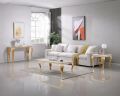 Center Table for Living Room Modern White Center Table with wooden Marble texture Top & Luxury Gold paint. 