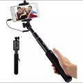 Selfie Stick With Extendable Audio Cable Wire - Black. 