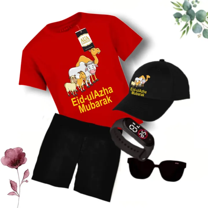 "Eid-ul-Adha%20Kids%20Collection:%20Bundle%20of%205%20in%20Cotton%20Jersey%20-%20T-shirt,%20Shorts,%20Cap,%20Glasses%20&%20Watch!"%20-%20Image%203
