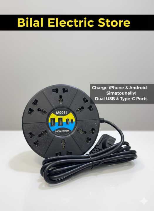 Universal Power Extension Board with USB & Type-C | 6 Multi Plug ...