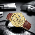 Luxury Skeleton Transparent Watch | Dual-Sided Glass | Elegant Leather Strap Timepiece for Men & Boys. 