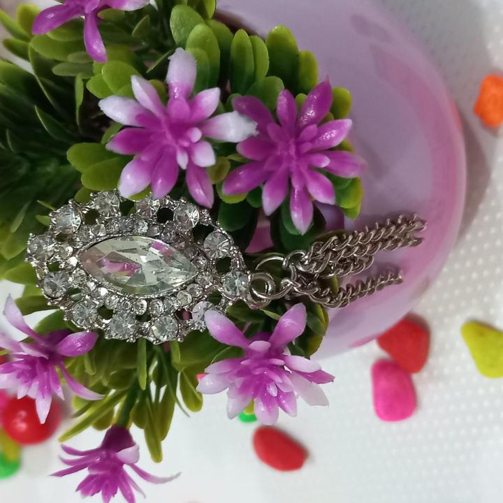 Fancy Buttons/Metal Buttons/Silver Color /Oval shape design with big crystal in center and small crystals around/(3 buttons in 1 packet) for ladies/girls kurtis/Necklines )