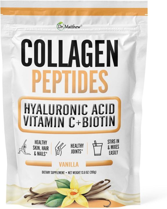 Vanilla Collagen Powder. Collagen with Hyaluronic Acid and Vitamin C. Collagen Powder Vanilla Collagen Protein Powder. Collagen with Vitamin C & Biotin for Hair, Skin, Nails, Joint. Keto, Type 1 and 3  390gm