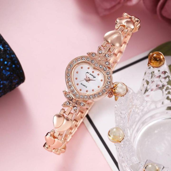 WAT Watch For Women Heart-Shaped 2pcs Bracelet Watch Set Business luxury Diamond Starry Rose Gold Quartz Lady Watch Gift