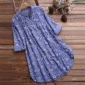 Bingirl Women Long Sleeves Shirt Trendy V Neck Pleated Floral Printing Blouse Casual Large Size Cardigan Tops. 
