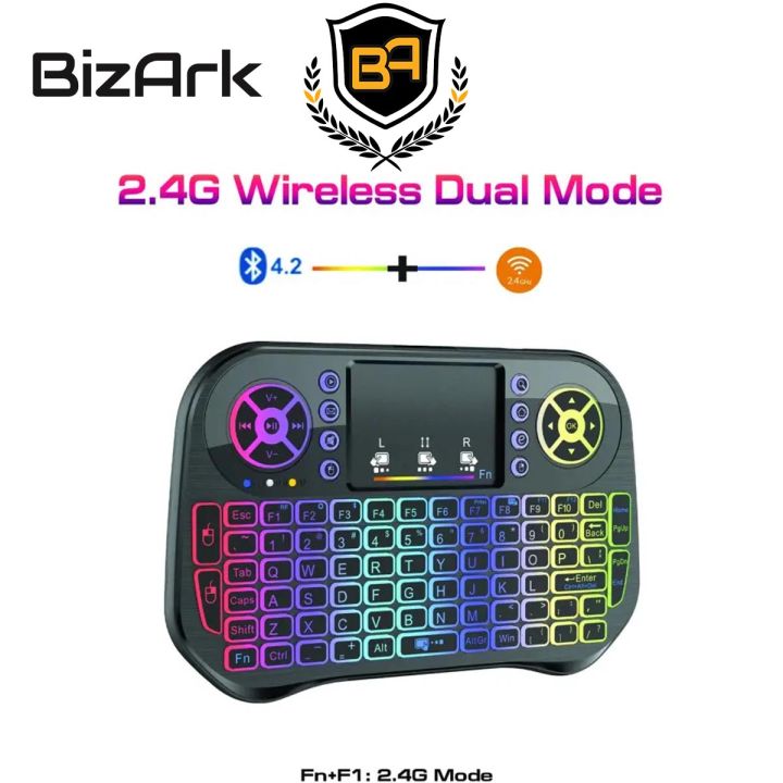 I10 Mini Wireless Keyboard + Bluetooth Dual Connection 2.4GHz Air Touchpad Mouse 7 Colors Backlit lights , Compatible With Android TV Box , Smart TV , PC , Laptop , Fire TV Stick , Raspberry pi , Xbox 360 , PS4 , HTPC/IPTV , and other devices