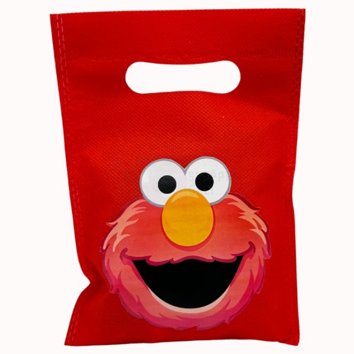 SESAME STREETS THEME GOODY BAGS - PACK OF 10 GOODY BAGS - SESAME STREETS FABRIC MATERIAL GIFT BAGS