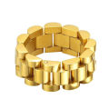Hophop Style Stainless Steel Dubai Gold Ring Men Watch Link Chain Ring Custom Adjustable Size. 