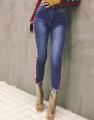 Denim Blue Stretchable Skinny Two Tone Striped Jeans. 