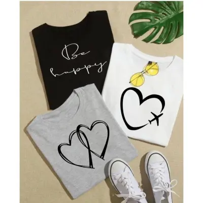 Pack of 3 T shirts for women & Girl printed round neck summer wear