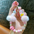 Cartoon Plush Ball Beads Pendant Mobile Phone Chain Lanyard Cute Keychains Hanging XINYAN. 
