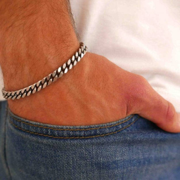 Men's Cuban Bracelet  Silver Color Curb Cuban Link Chain Bracelet . Stainless Steel Chains . Men's Silver Bracelet . Men's Jewelry .Gift For Him