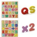 Wooden Slates Alphabets Letters Numbers and Shapes, Small and Capital ABC, 123 Numbers and Geometric Shapes Pack of 4 , 3 , 2 Wooden Educational Learning  Puzzle wooden matching game kids puzzle wooden board. 