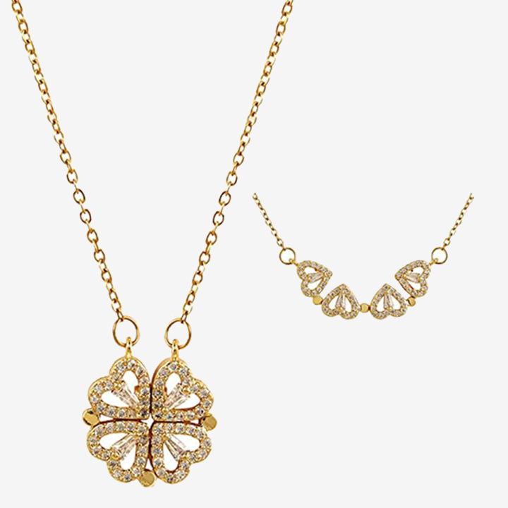 Heart-Shaped Four-leaf Clover Necklace -Creative Magnetic Folding -New Jewelry for Women -Two Ways To Wear Unusual Party Gift
