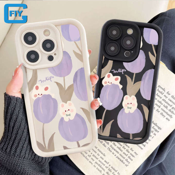 For VIVO 1816 1817 1820 1811 1807 1938 1935 1915 1814 1907 1920 1901 1904 1940 1906 1902 V2028 V2026 V2033 V2042 V2029 Casing Beautiful Cute Rabbit Purple Tulip Shockproof Silicone Phone Shell
