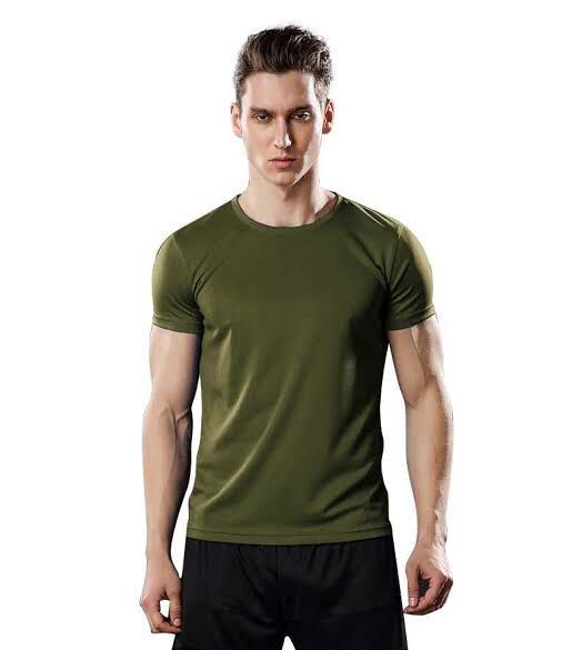 Olive Green  Dri-Fit Plain Half Sleeves O Neck T Shirt For Men