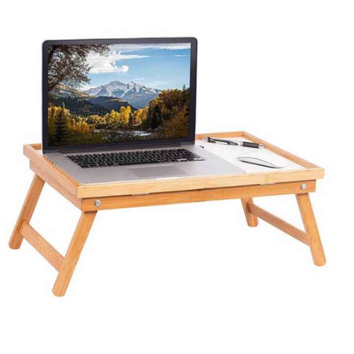 ZMM  Bamboo wooden Laptop table plus study table Wood Breakfast Bed Tray Lap Desk Serving Table Foldable