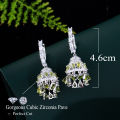 ThreeGraces Elegant Olive Green Cubic Zirconia Silver Color Long Tassel Drop CZ Hoop Earrings for Women Party Jewelry E1793. 