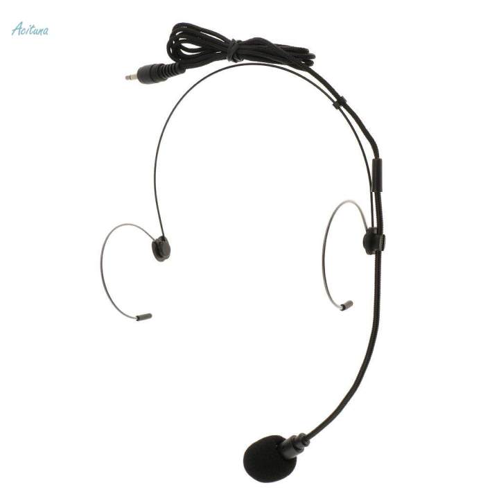 Double Ear Hook Headset Mic Microphone 3.5mm Straight + Right Angle