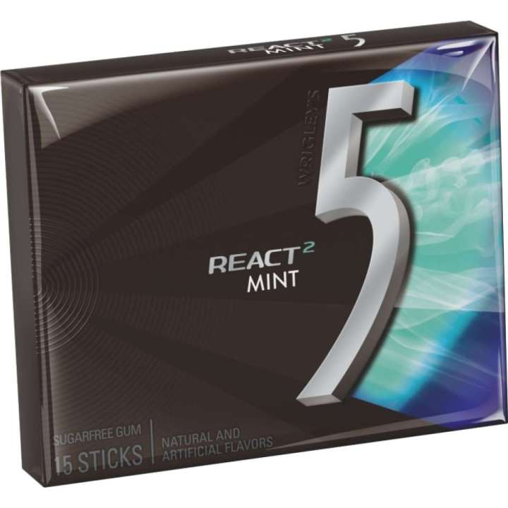 Sugar Free Wrigley's 5 GUM React 2 Mint 15-Sticks Each MADE IN USA & HALLAL