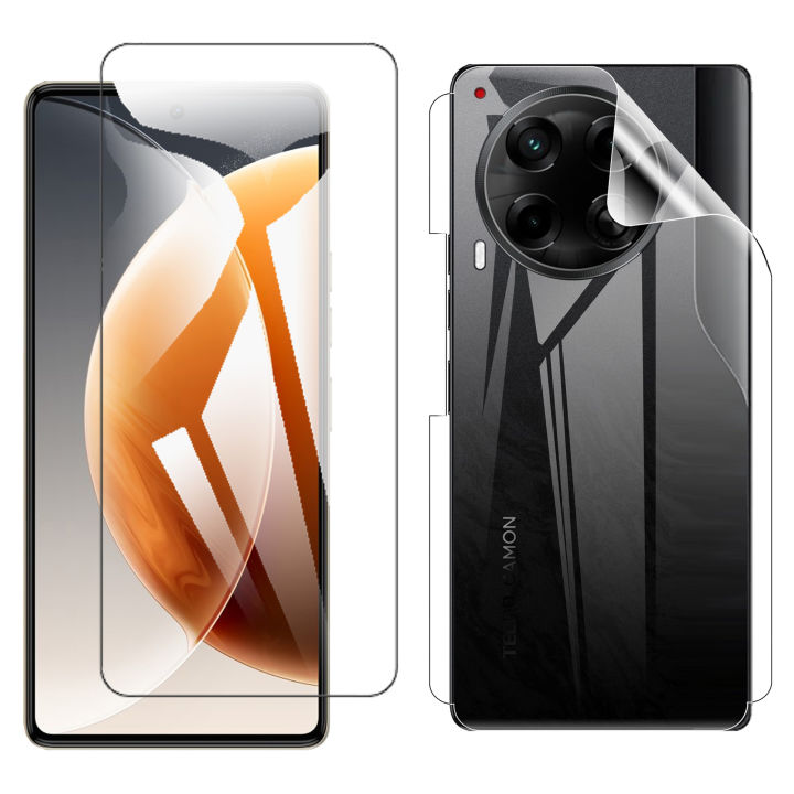 Tecno Camon 30 Glass Protector Polish Screen Tempered + Back Clear Jelly Protector Soft Film Protection Hydrogel Film Back Protector For Camon 30