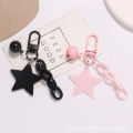 New glitter acrylic pentagram keychain pendant, cute bell open loop chain accessory, earphone sleeve charm. 