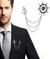 Men Collar Lapel Pin Silver Anchor Crown Brooches For Man. 