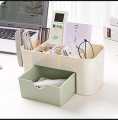 Cosmetics storage box, table organizer, vanity box with makeup, and dressing table stand. 