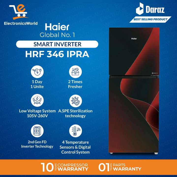 Haier Refrigerator |  HRF-346 | IPGA/IPRA | Smart Inverter |14 Cubic Feet (Size 346 Liters) |1 Touch Control | Turbo Fan Technology |  10 Years Compressor  Warranty