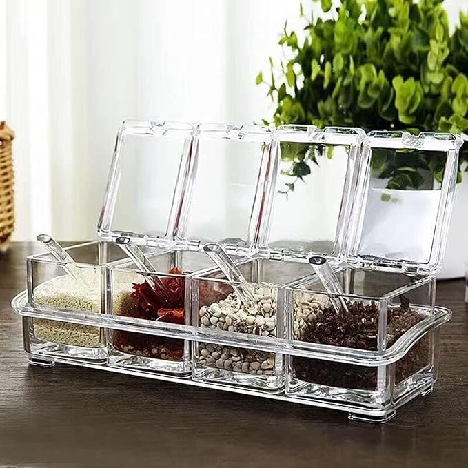 CRYSTAL seasoning Acrylic SPICE BOX 4 Boxes with Crystal Spoon