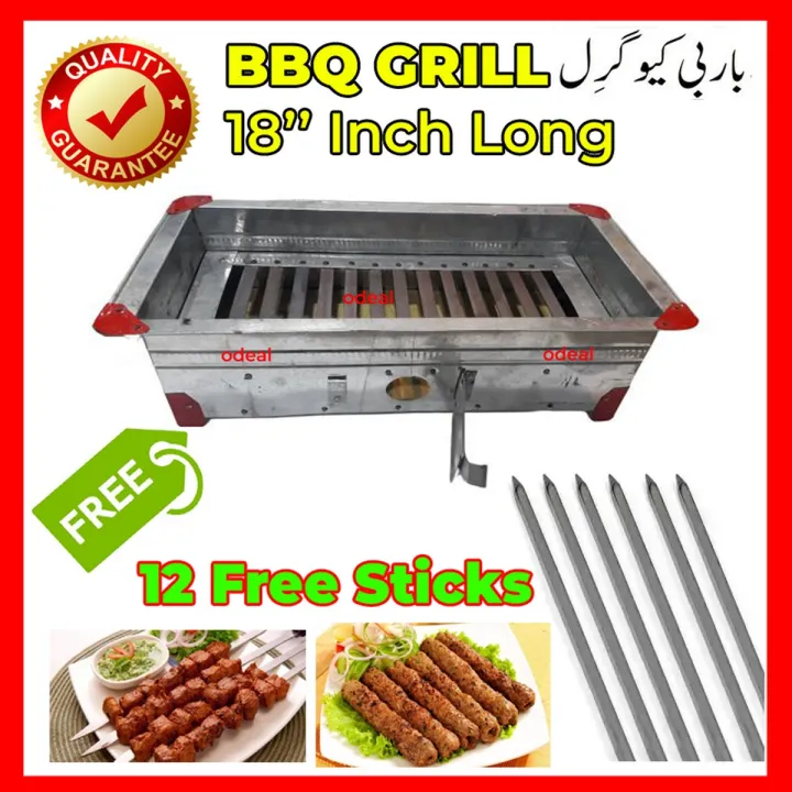 BBQ%20Grill%2018"%20inch%201.5%20Foot%20Stainless%20Steel%20polish%20Charcoal%20Barbecue%20Grill%20%20Bar%20B%20Q%20%20Angethi%20Angethe%20Burner%20Bar%20B%20que%20Grill%20Hand%20%20EID%20UL%20ADHA%20stand%20pan%20Tandoori%20Seekh%20Kabab%20Handle%20Grill%20Liner%20Coal%20%D8%A8%D8%A7%D8%B1%20%D8%A8%DB%8C%20%DA%A9%DB%8C%D9%88%20%DA%AF%D8%B1%D9%84%20Bar%20BQ%20Grill%20(12%20%20Free%20Flat%20Stick)%20-%20Image%202