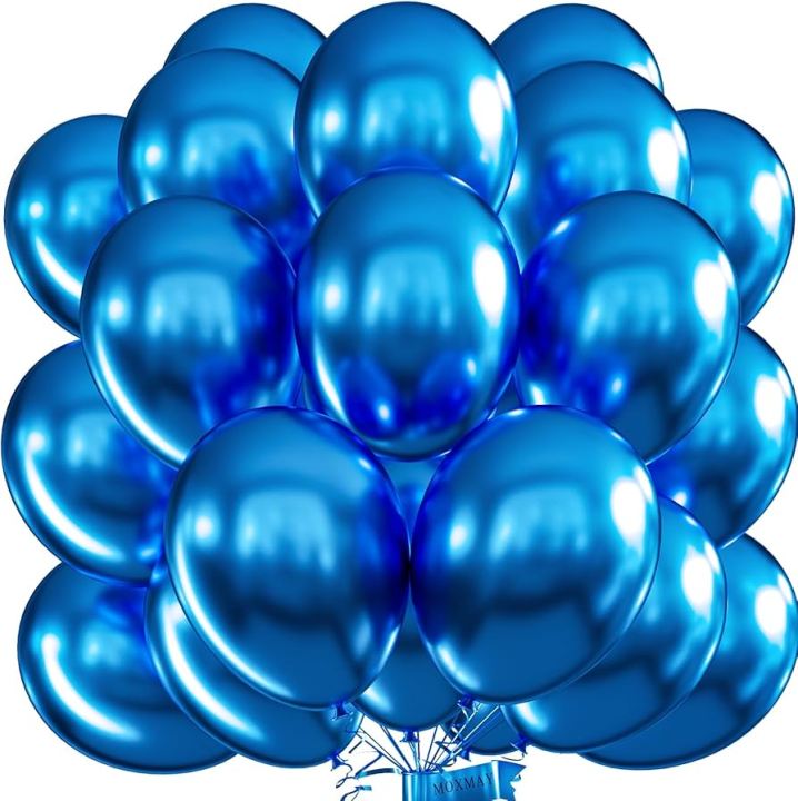 Blue Metallic Chrome Balloon - 12 inch - Blue Themed Party - Blue - Unisex - Pack Of 10