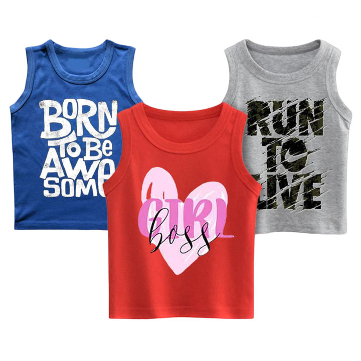 Pack of 2 Summer Printed Sleeveless T-shirt For Boys