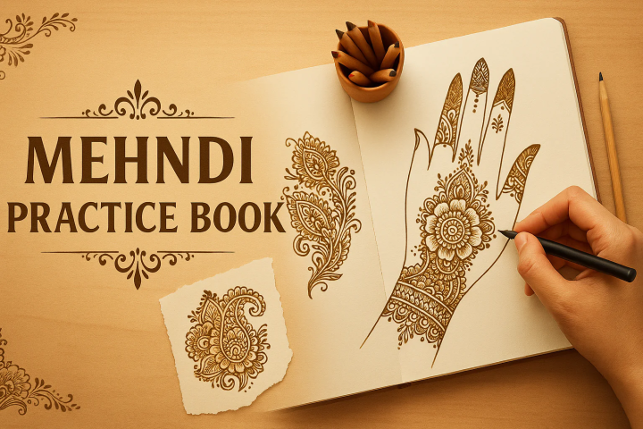 Mehandi Reusable Practice Book and  FREE Practice Practice Sheet and Free Spong Duster