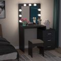 Square Wooden Dressing Table with Mirror - Stylish Dresser for Girls - Elegant Vanity Table with Storage. 