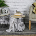 METAL WIRE REMOVABLE WOOD TOP FOLDABLE ROUND COFFEE SIDE TABLE STORAGE BASKET ONE PICE. 